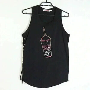Vintage See by Chloe Ice Cream Graphic Illustration Black Sleeveless Tank Top